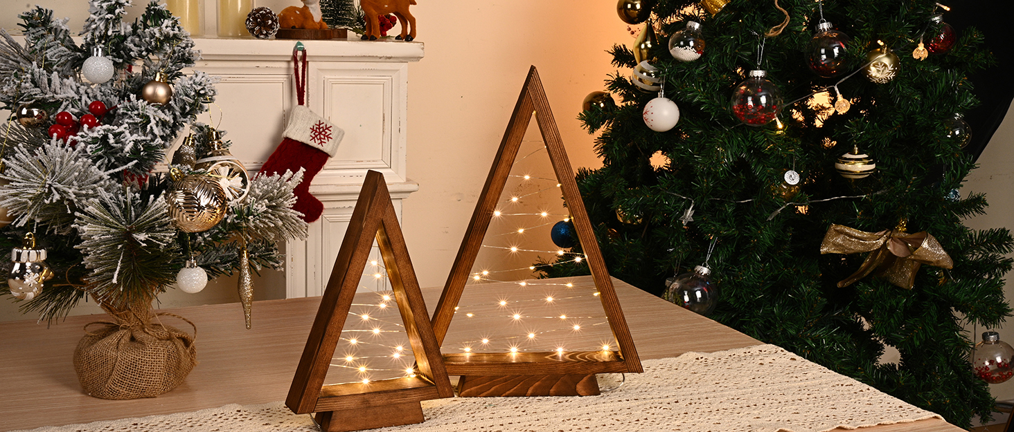 IBYO Wooden Christmas Tree Tabletop Christmas Tree with