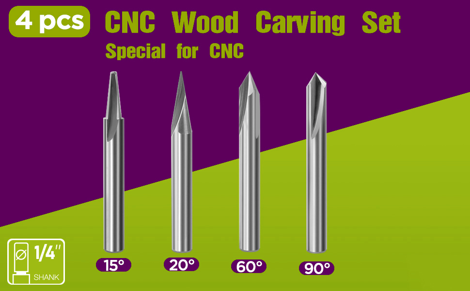 Sinoprotools Carving Router Bits Set,1/4 Shank Engraving CNC Wood
