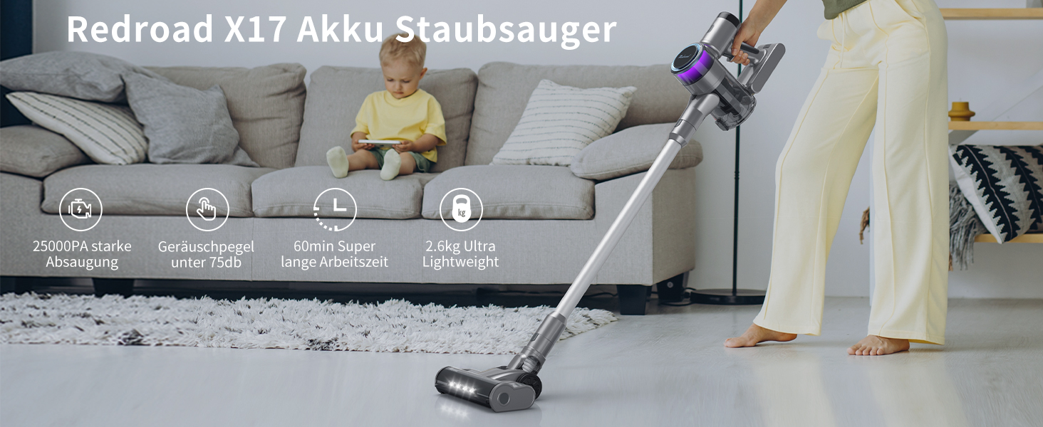Redroad X17 Batterie Staubsauger, 25000PA 350W Hand Stick Staubsauger ...
