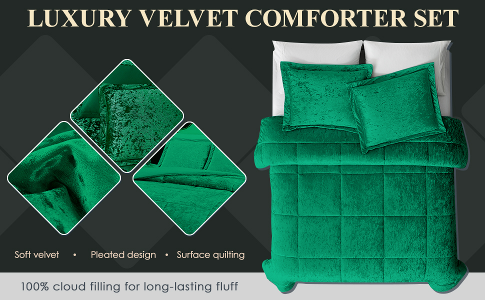 WRENSONGE Velvet Comforter Set, 3 Piece Green Luxury