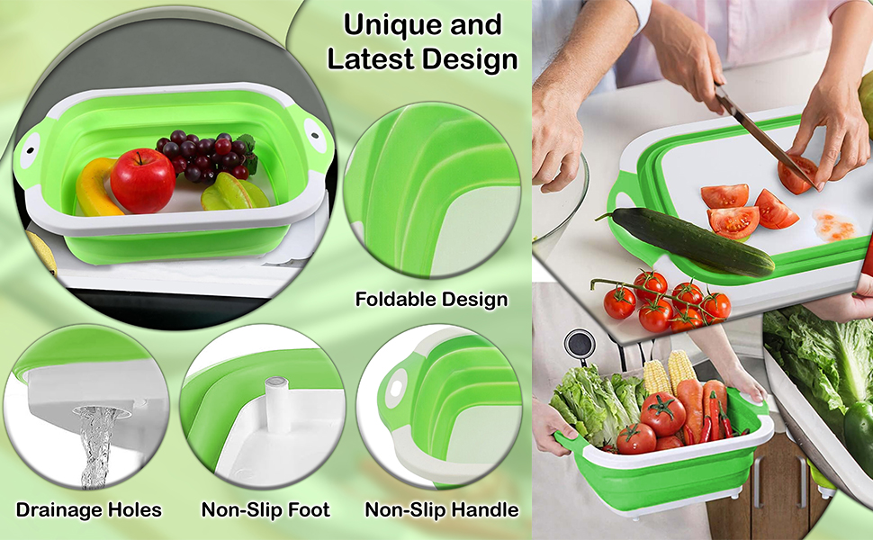 Collapsible with Foldable Chopping Board - Multifunctional Wash Basin Drainage & Washing Vegetables