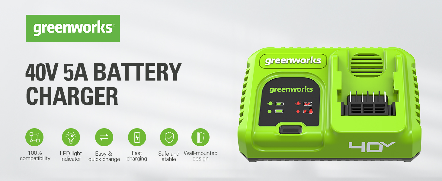 Greenworks 40V 5A Rapid Charger，for All Greenworks 40V