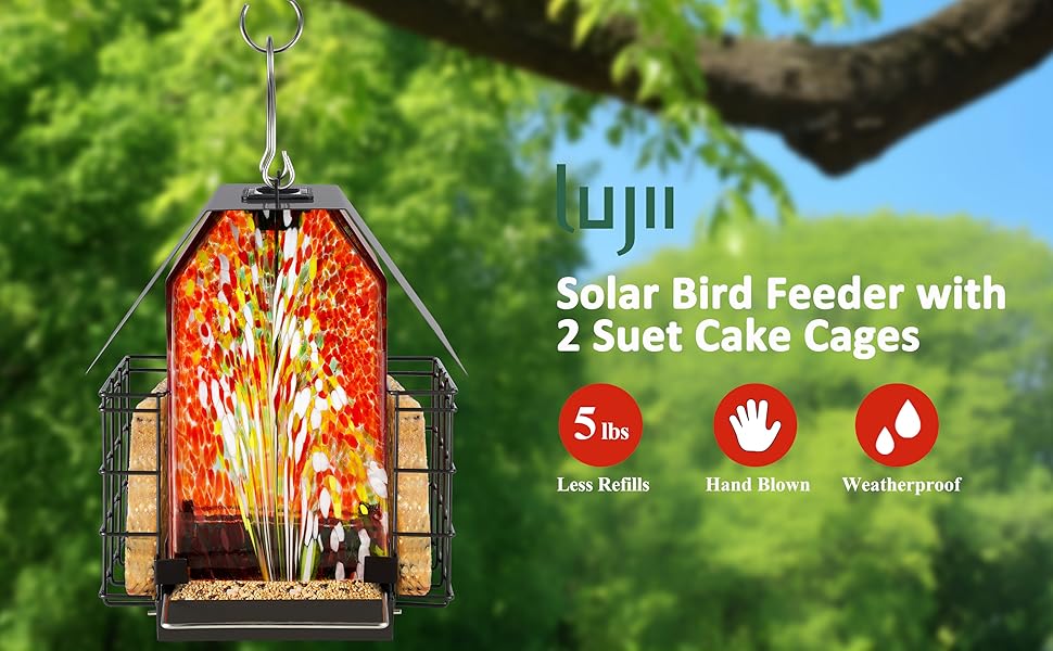 Lujii Solar Bird Feeder with 2 Suet Cake Cages