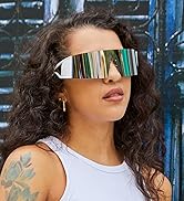 FEISEDY Oversized Flat Top Futuristic Wrap Sunglasses One Piece Goggles for Women Men Fashion Sha...