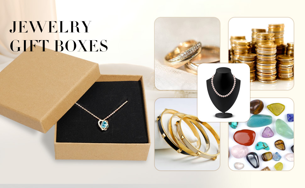 100 Pcs Cardboard Gift Boxes 3.5x3.5x1.2 Inch Bulk Kraft Paper Jewelry Boxes with 100 Pcs 