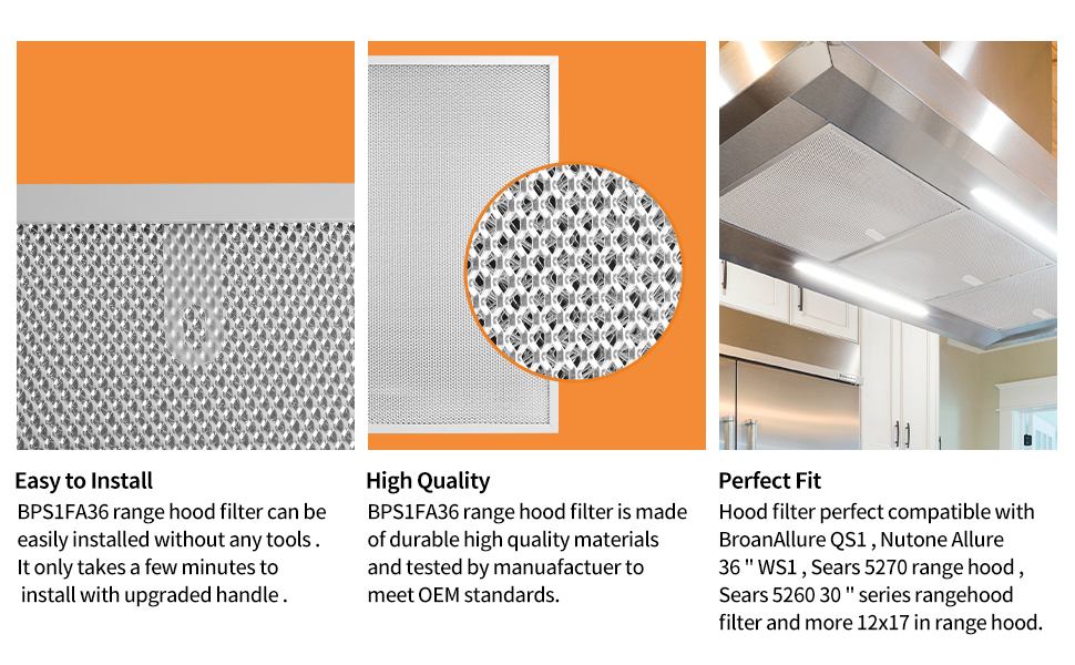 WZKO BPS1FA36 Aluminum Range Hood Vent Filter for Broan Nutone Allure 36" QS1 WS1