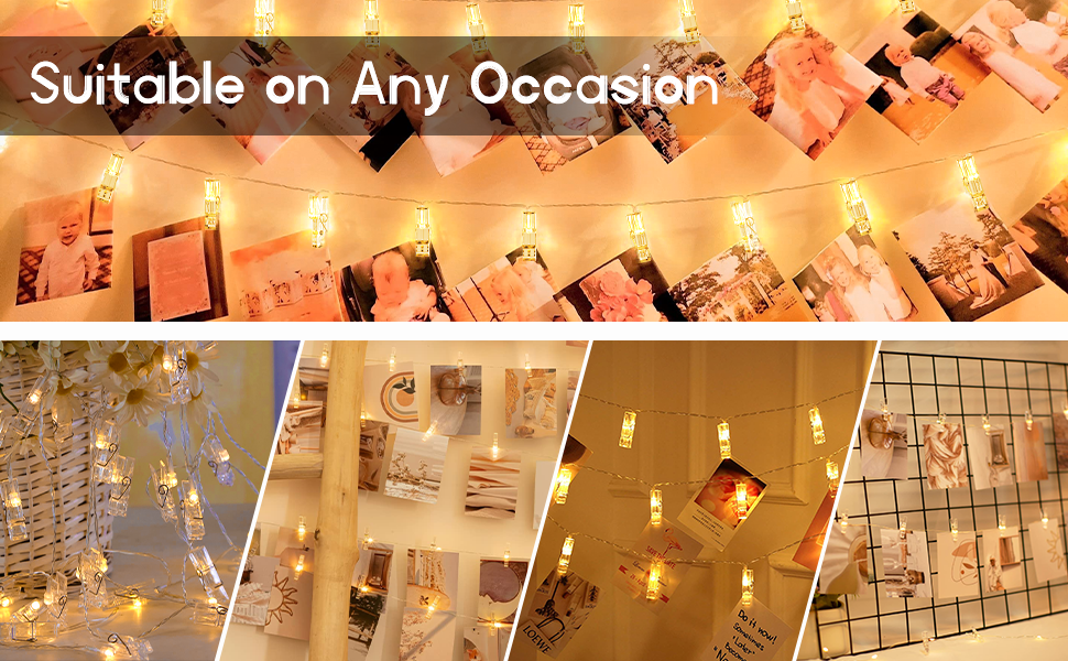 Photo Clip String Lights Battery Operated, 17 FT 50 LED