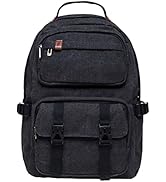 KAUKKO Vintage Casual polyster and Leather Rucksack Backpack(20-2-BLACK)