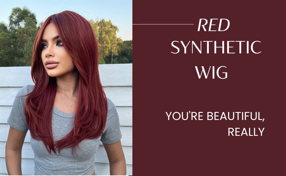 Fenspeed 24 Inch Long Red Wig with Bangs Red Hair Wig for