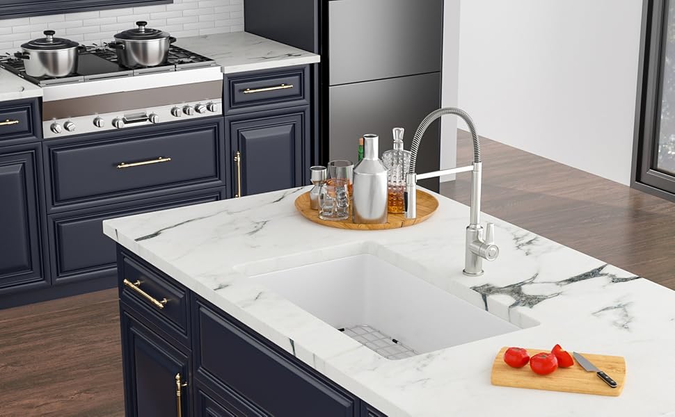 Fuku Fumi  Miuara White Undermount Kitchen Sink 32 Inch - Topmount