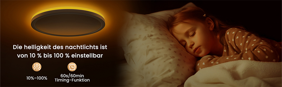 Dimmgerät für Nachtbeleuchtung mit einstellbaren Helligkeitsstufen von 0% bis 100% mit Symbolen für Schlaf- und Weckzyklen