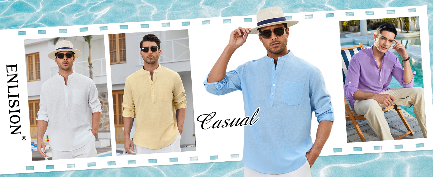 yellow white pruple linen shirts