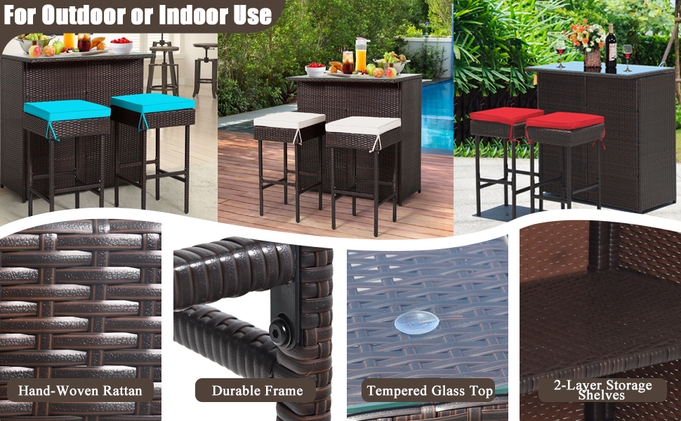 Toolsempire 3 Pieces Patio Bar Set Outdoor Bar Set, Wicker