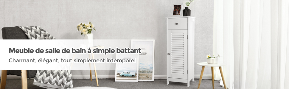 Songmics Meuble De Salle De Bain Sur Pied, 32 X 30 X 87 Cm, 1 Tiroir, 2 Casiers, Blanc 12 1