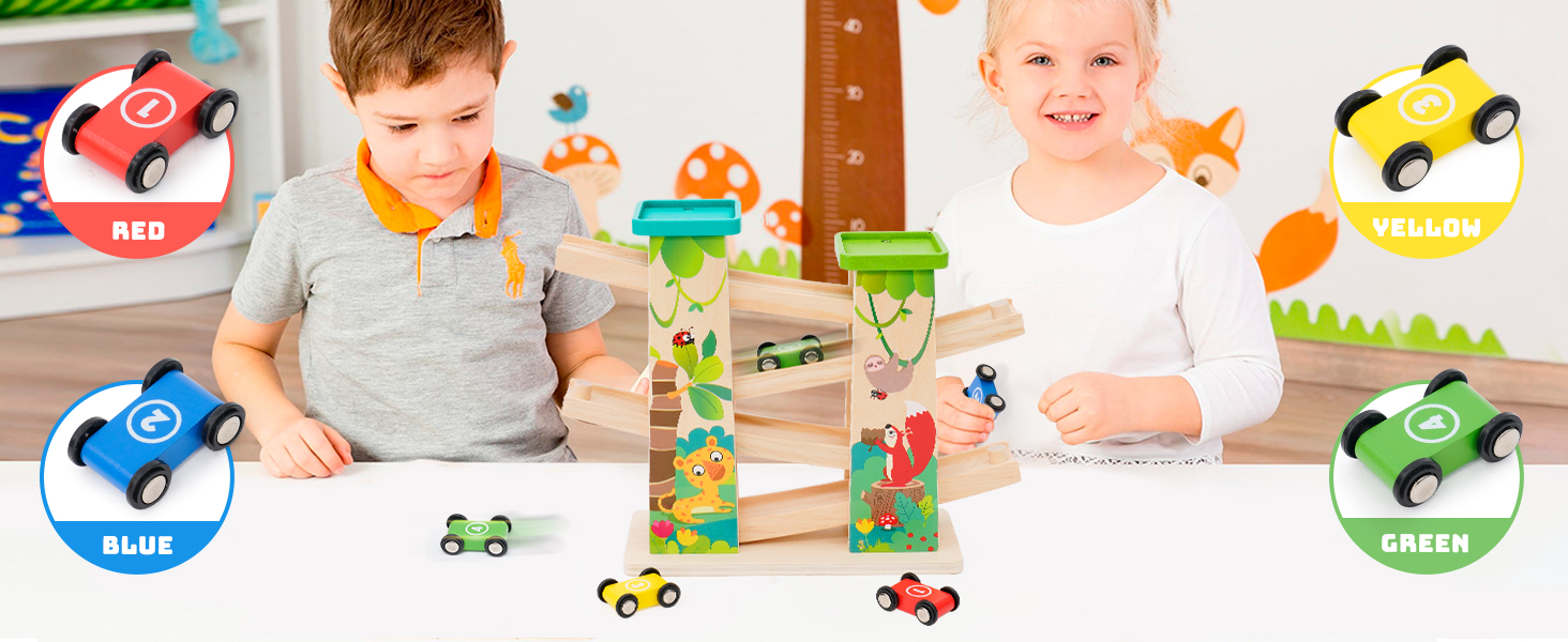 Kugelbahn Autos Holz ab 1 Jahr, Auto Rennbahn Holz Spielzeug, Holz ...