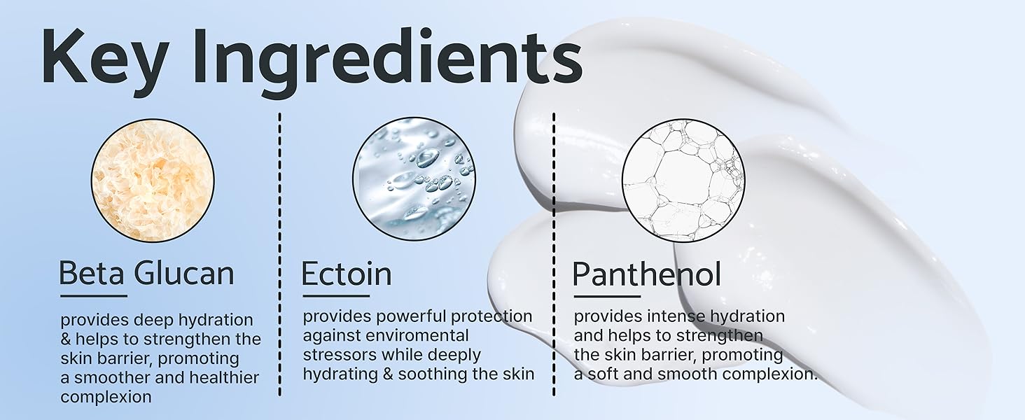 Beta Glucan Ectoin Panthenol Protection Strengthen Hydration Moisturization Non-greasy Non-oily