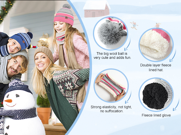 Yuson Girl3 Pcs Kids Winter Stripe Knitted Bobble Beanie Hat | INDIA