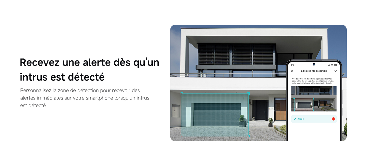 Le texte se lit comme suit : « Reçoit une alerte dès qu'un robot est détecté ». Plusieurs vues de l'écran d'un smartphone montrant une interface de détection robotique.