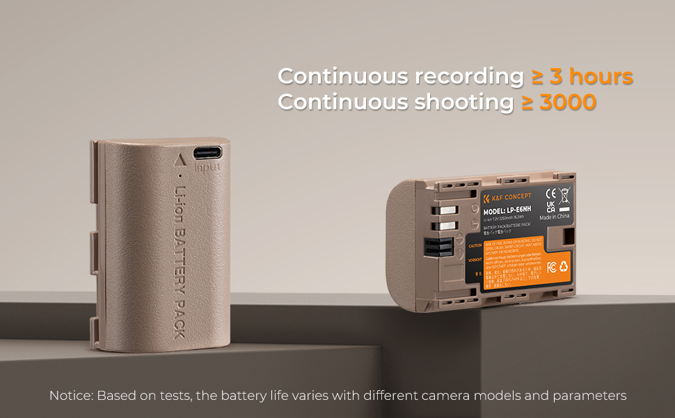 K&F Concept LPE6NH Battery 2250mAh with USB Type C Charging Port