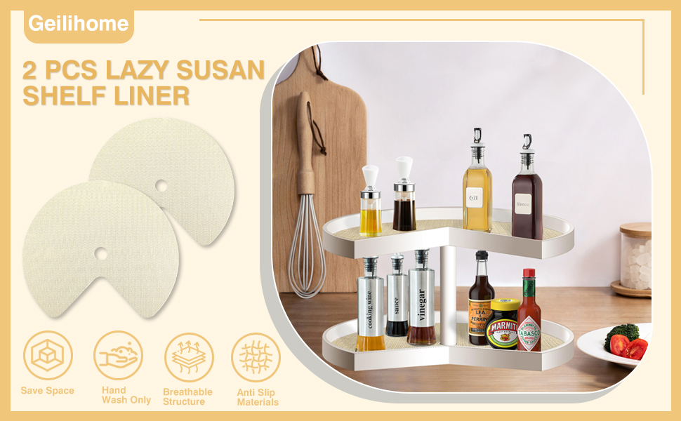 2 Pcs Lazy Susan Shelf Liner, NonAdhesive Kitchen Liners