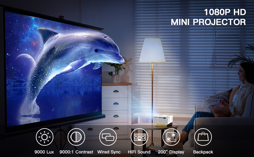 Mini Projector for iPhone, Full HD 1080P Supported Video Projector
