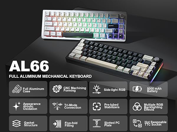 YUNZII AL66(ブラック) Amazon.com: YUNZII AL66 Wireless Mechanical Keyboard,Full