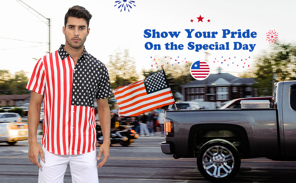 MERIABNY American Flag Shirts for Men 4th of July Short