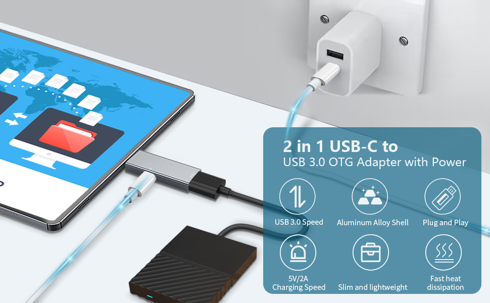 USB C OTG Adapter with Power, USB C to USB 3.0 Female