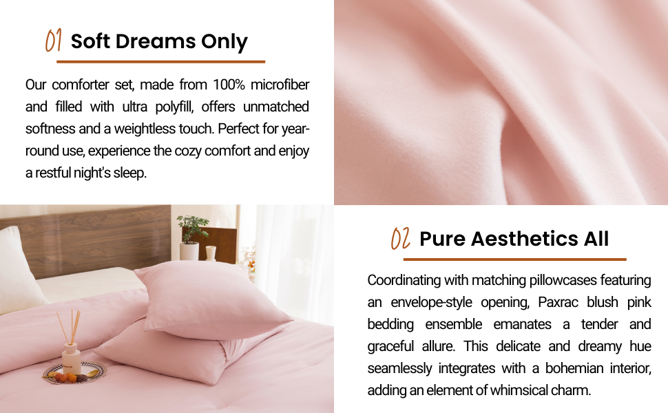 Paxrac Blush Pink Comforter Set King Size, 3 Pieces Light