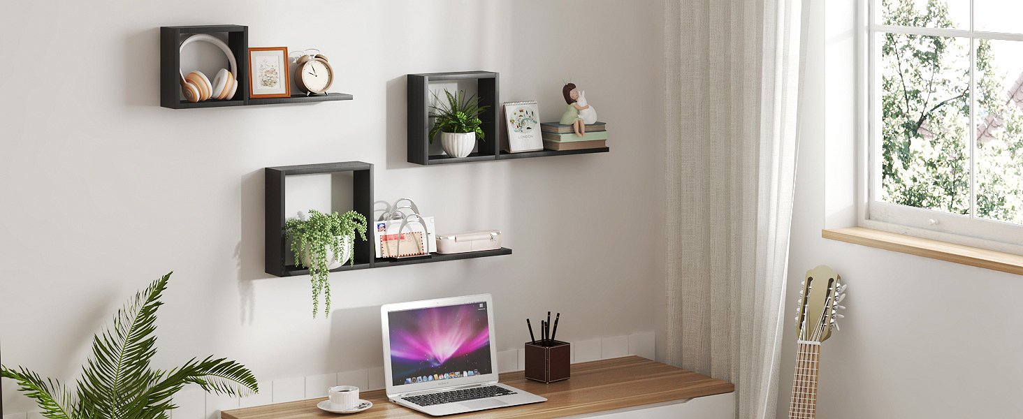 Wooden Square Floating Shelves Wall Mount, Floating Cube