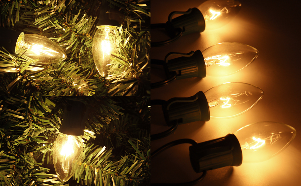 AUMAYCO C9 Bulbs Clear Replacement Bulbs Incandescent 25 Pack, C9