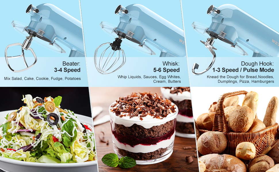 WETIE Household Stand Mixer, 800W Powerful Electric Mixer, 6.35QT Tilthead Kitchen