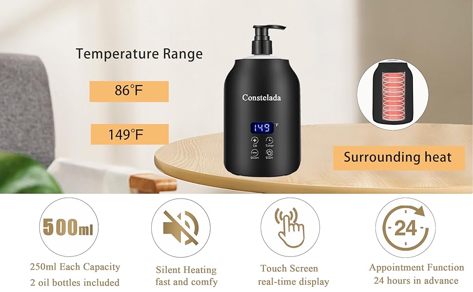 MASSAGE OIL/LOTION WARMER WITH VARIABLE FAST HEAT TEMPERATURE SETTINGS