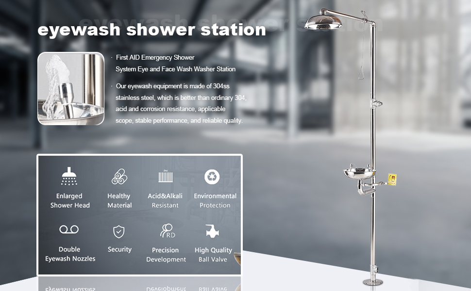 First AID Emergency Eye Flush Shower Stainless Steel Clean Shower System Eye and Face Wash Station