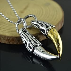 猛獣の牙　ペンダント　ネックレス Amazon | Rockyu ネックレスメンズ ゴールド 18金 龍牙 オオカミ