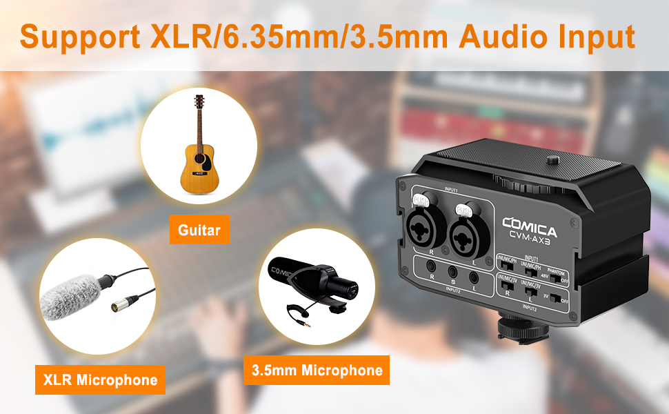 XLR AudioMixer, Comica CVMAX3 Audiomixer Adapter Vorverstärker Dual