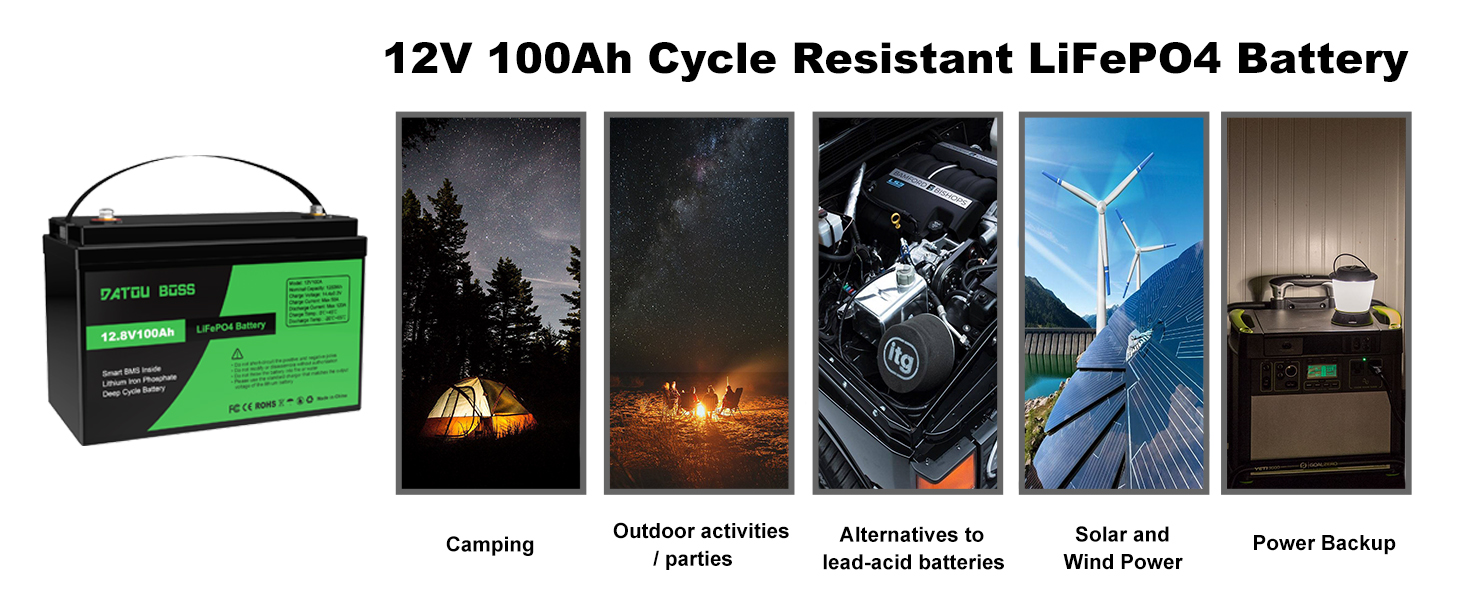 Batteria Litio DATOUBOSS 12V 200Ah LiFePO4 - Per Camper, Barca, Pannelli Solari, 15000 Cicli, Garanzia 10 Anni