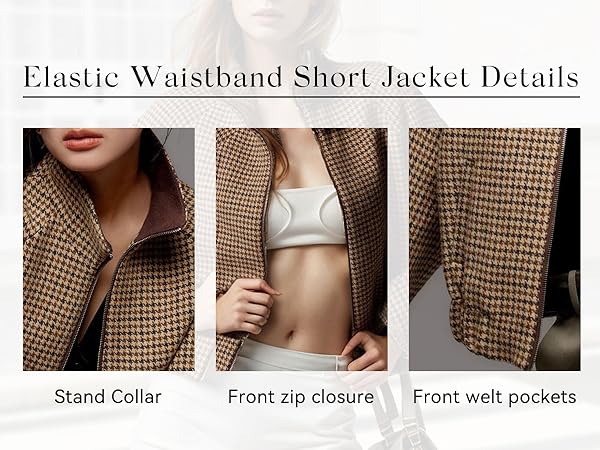 Amazon.com: CHARTOU Women Cropped Wool Jacket Houndstooth