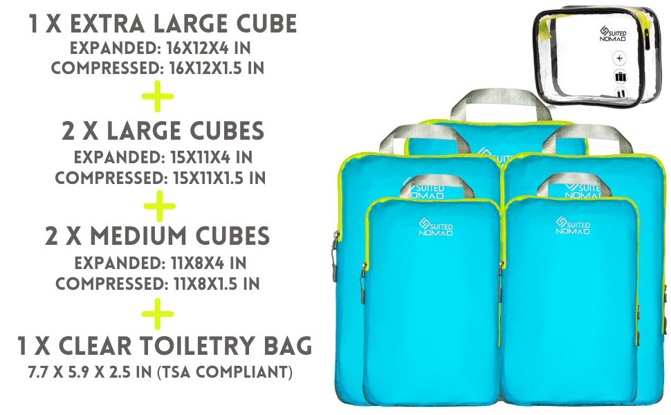 SUITEDNOMAD Compression packing cubes set, ultralight travel organiser