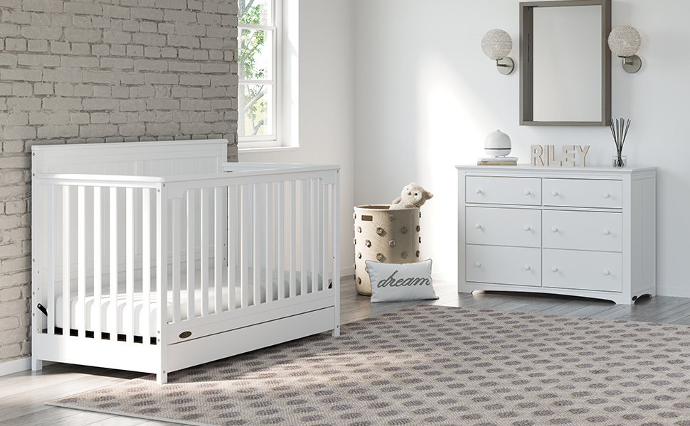 Graco Hadley 4in1 Convertible Crib with Drawer, White, Easily