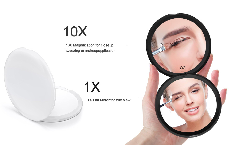 Mokoze Round Compact Mirror, Portable Mirror 1X/10X