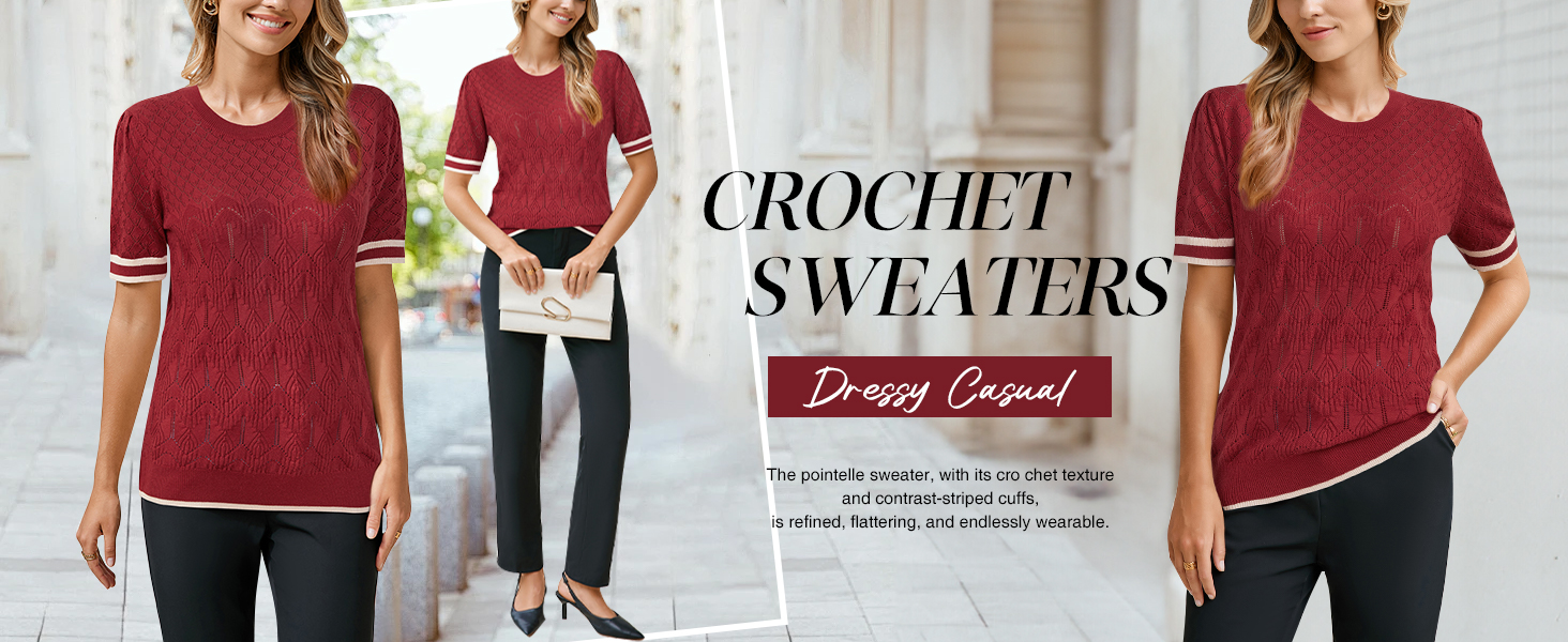 Arach&amp;Cloz 2025 Womens Summer Short Sleeve Sweater Crochet Dressy Casual