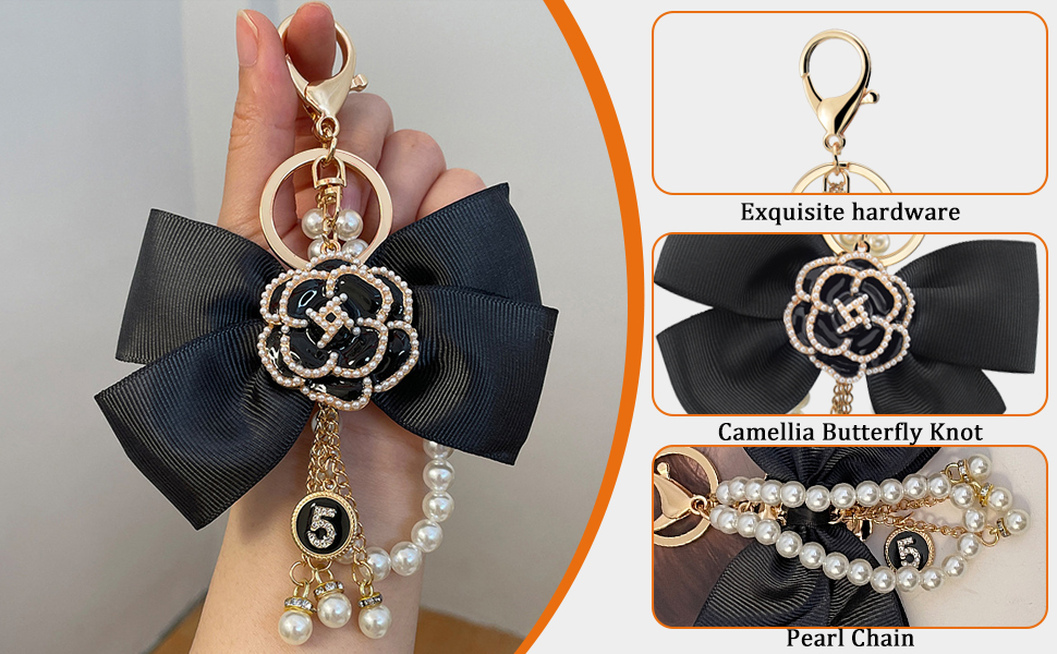 DIFFGYSAN Camellia Flower Big Bow-Knot keychain Pearl Lucky