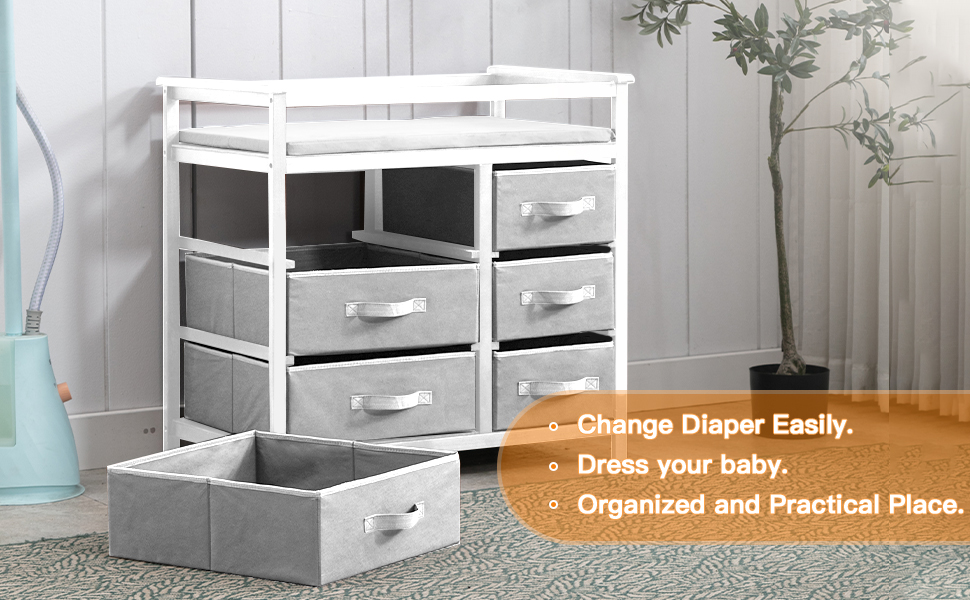 Baby Changing Table with 6 Storage Baskets, Can be Used as