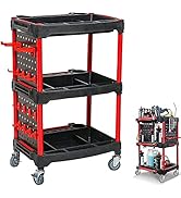 Rolling Detailing Tool Cart,440lb 3 Tier Heavy Duty Utility Cart,Car Wash Detail Trolley with 2 H...