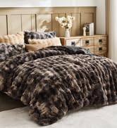 Lotus Karen Faux Fur Queen Comforter Set – Tie-Dye Dark Gray Fluffy Comforter Queen Size, Big Bub...