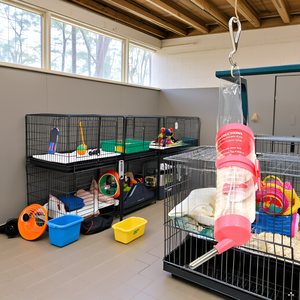 A cozy pet corner with a soft blanket and a few toys surrounding the product.