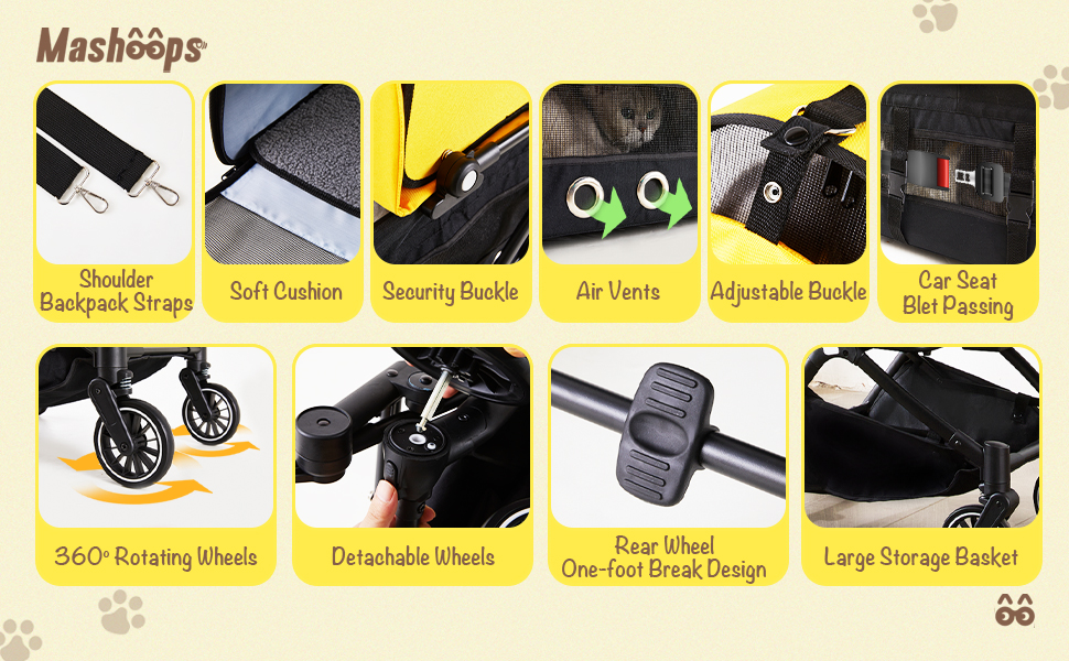 MASHOOPS Cat Stroller 4in1 Cat Strollers for 2 Cats