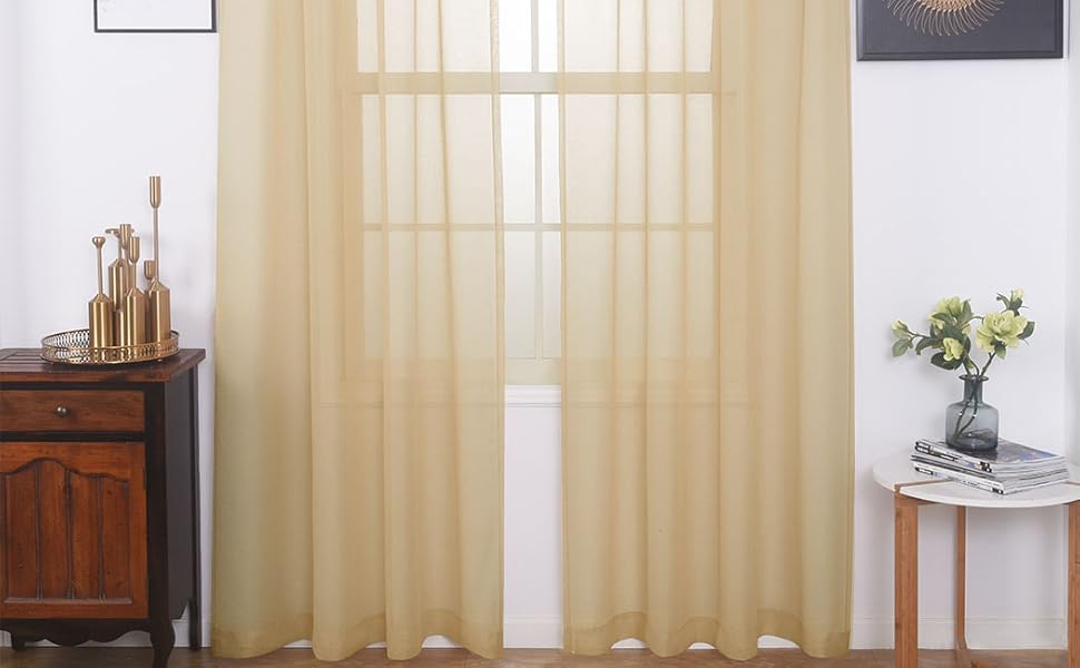 MYSTICHOME Taupe Sheer Curtains 84 Inches Long, Rod Pocket