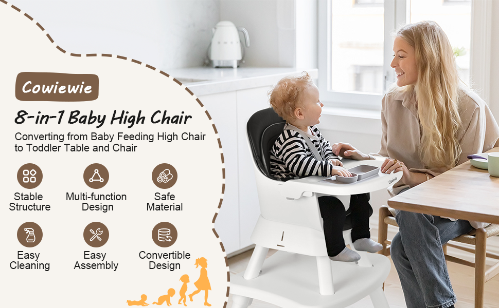 Amazon.com : Cowiewie 8 in 1 Baby High Chair Growing with Baby High ...
